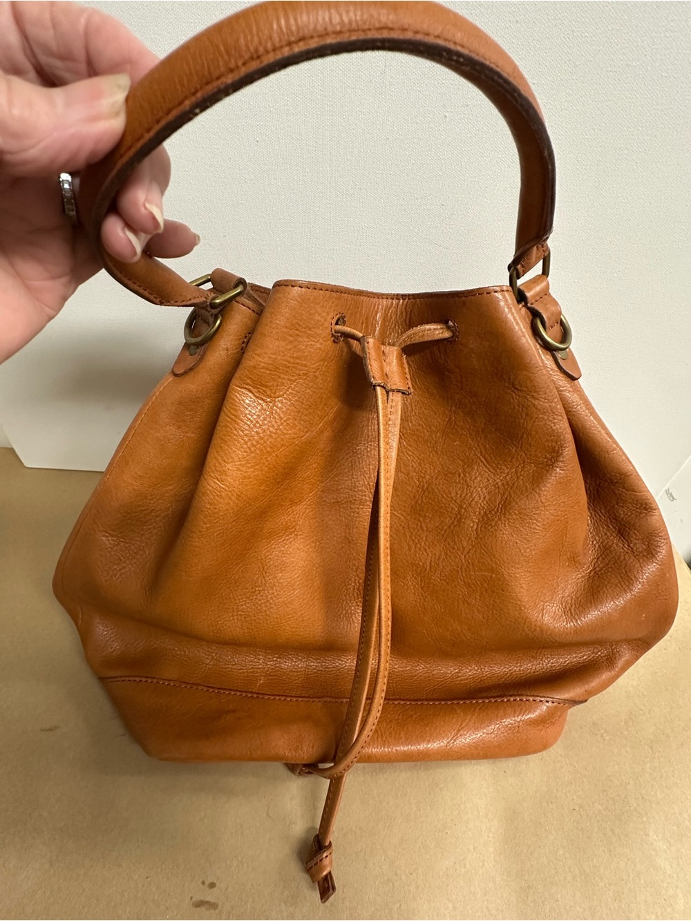 Madewell Brown Leather Drawstring Bucket Bag - Picture 7 of 9